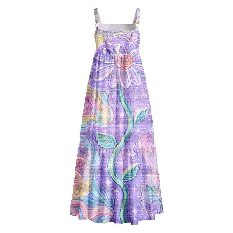 Soulisfree Holographic Rainbow Garden Boho Maxi Dress