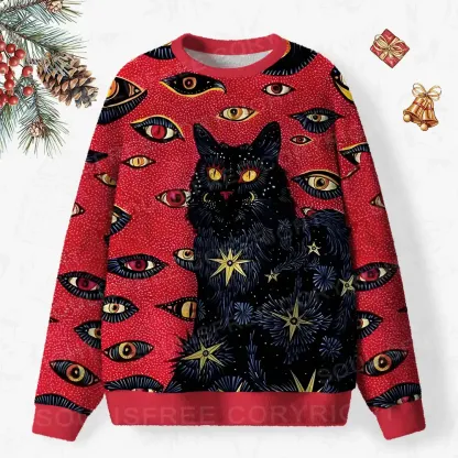 Cosmic Watcher Cat Ugly Christmas Knit Sweatshirt