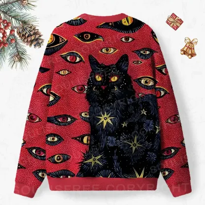 Cosmic Watcher Cat Ugly Christmas Knit Sweatshirt
