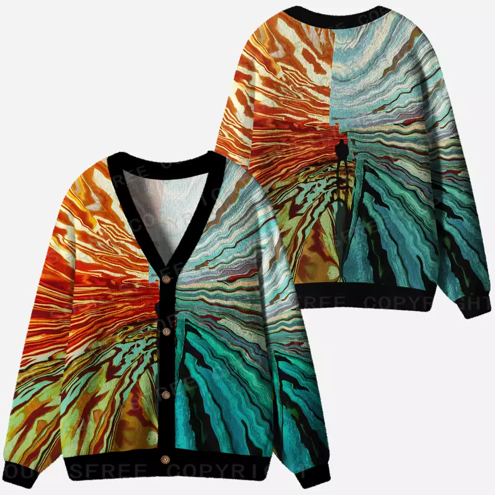 Chromatic Swirl Abstract Ugly Cardigan Sweaters