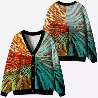 Chromatic Swirl Abstract Ugly Cardigan Sweaters
