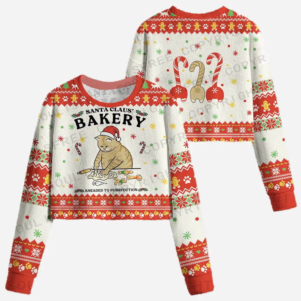 Bakery Cat Cropped Ugly Christmas Sweater