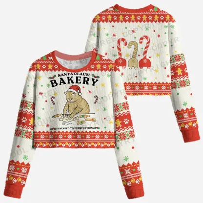 Bakery Cat Cropped Ugly Christmas Sweater