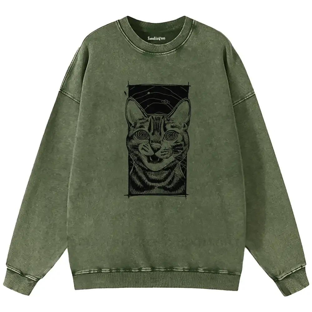 Hypnotic Cat Washed Sweatshirts