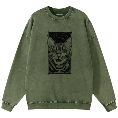Hypnotic Cat Washed Sweatshirts