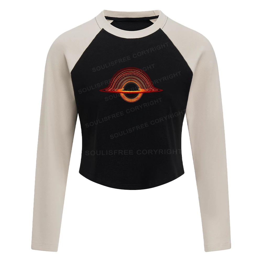 Planet Aperture Color Block Raglan Long Sleeve Crop Top