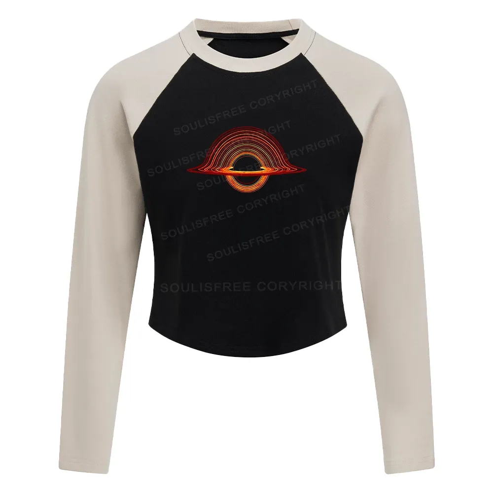 Designed Planet Aperture Color Block Raglan Long Sleeve Crop Top