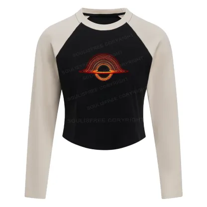 Planet Aperture Color Block Raglan Long Sleeve Crop Top