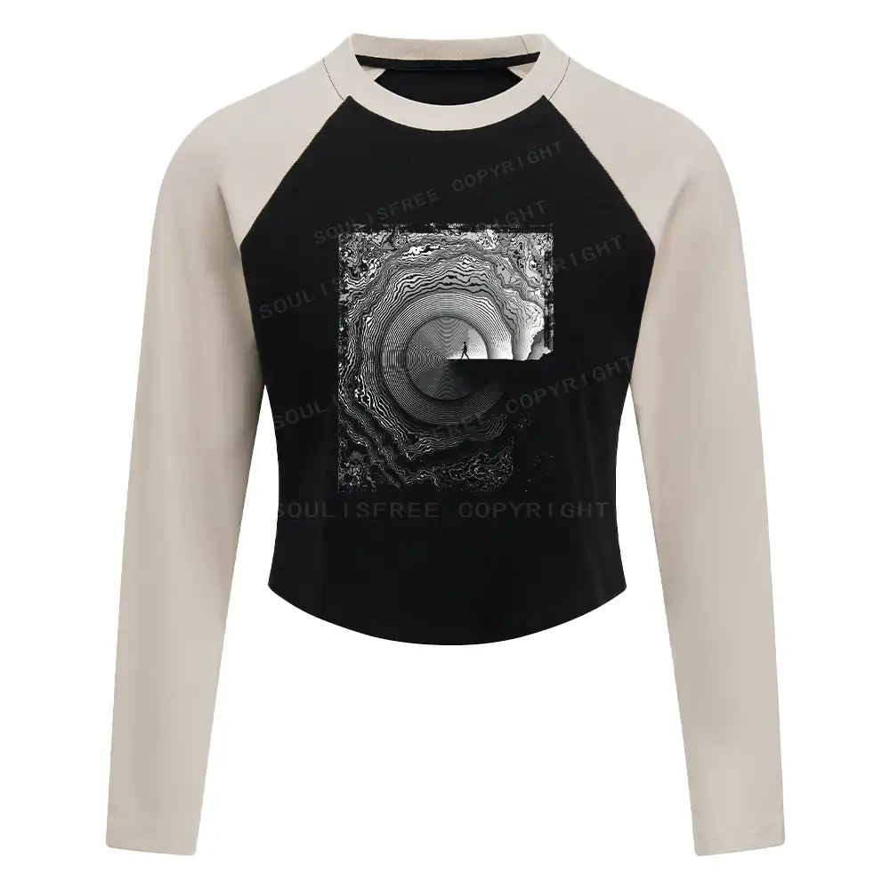 Breaking Rejection Block Raglan Long Sleeve Crop Top