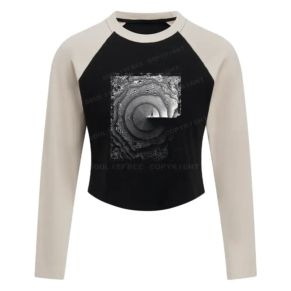 Designed Breaking Rejection Block Raglan Long Sleeve Crop Top