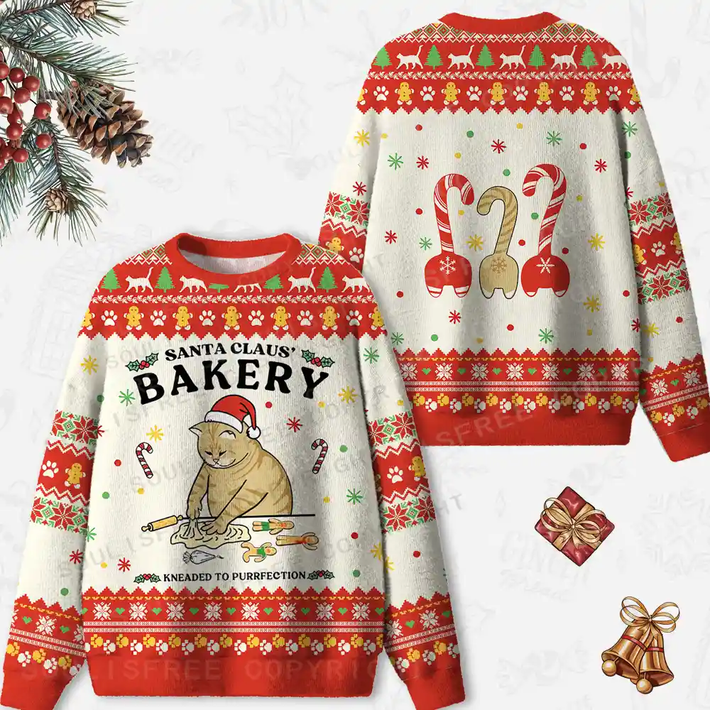 Bakery Cat Ugly Christmas Knit Sweatshirt