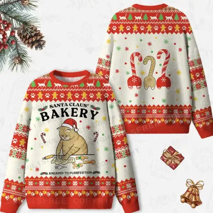 Bakery Cat Ugly Christmas Knit Sweatshirt