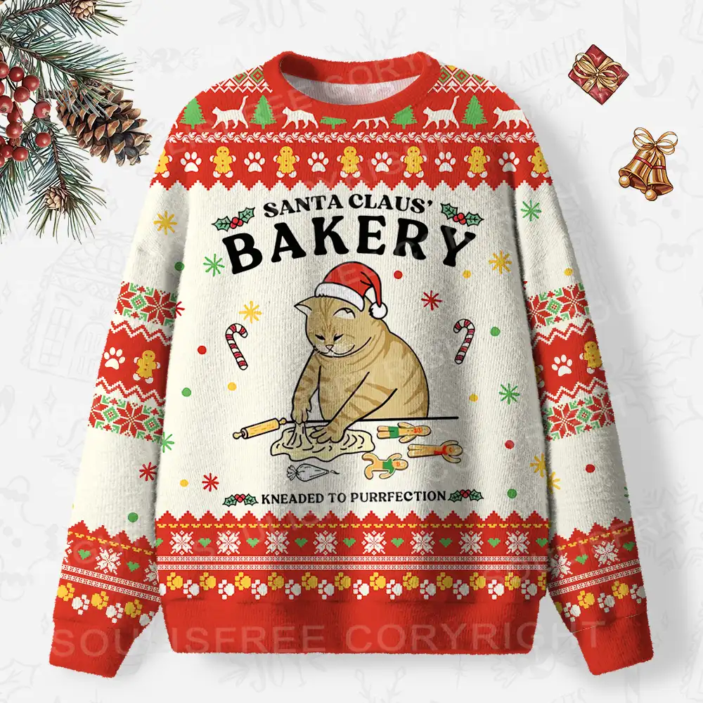 Bakery Cat Ugly Christmas Knit Sweatshirt