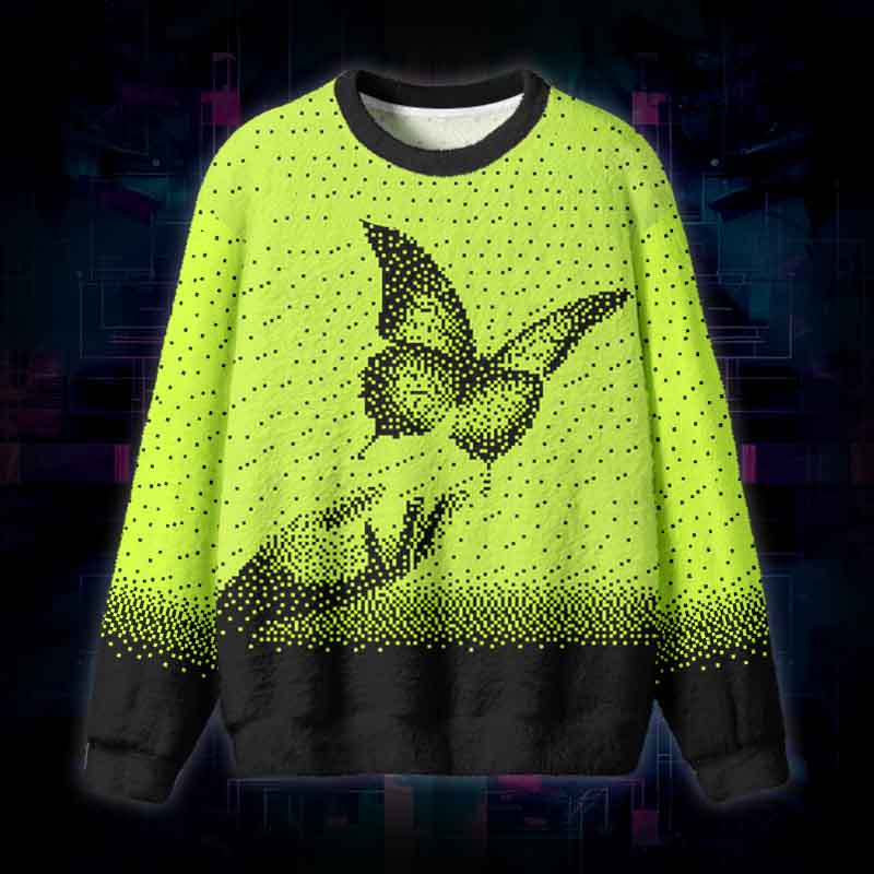 Soulisfree Pixel Wings Fuzzy Crewneck Sweater
