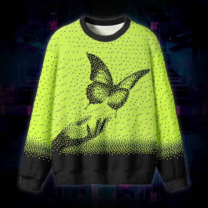 Soulisfree Pixel Wings Fuzzy Crewneck Sweater