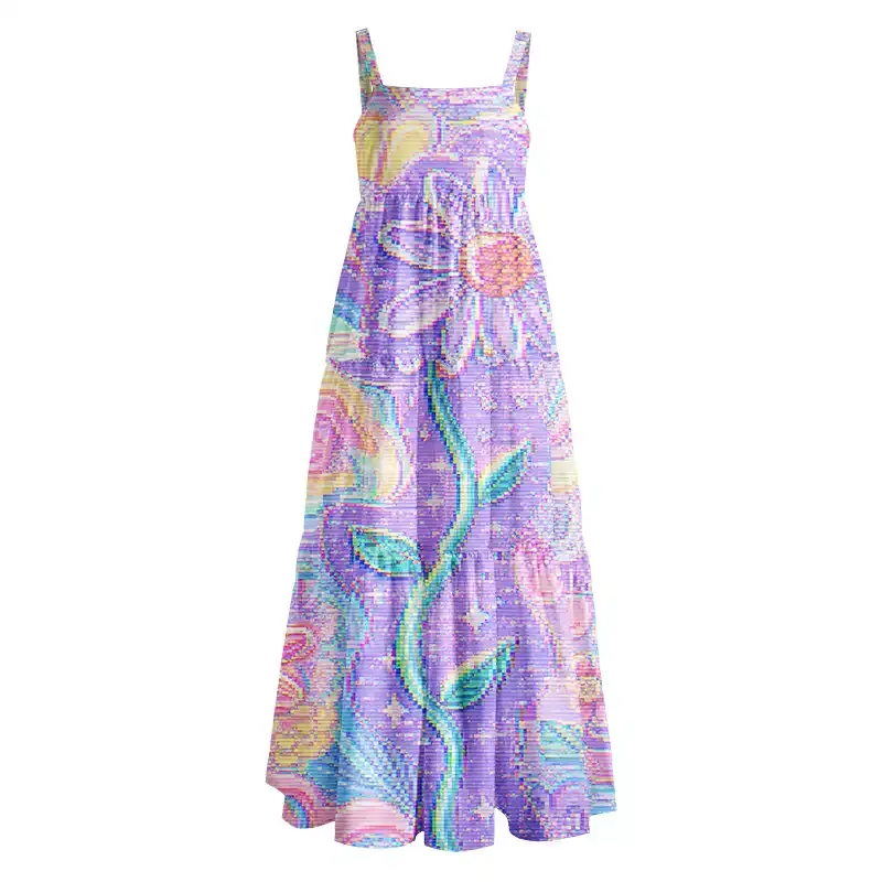 Soulisfree Holographic Rainbow Garden Boho Maxi Dress