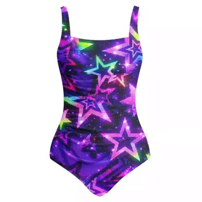 Soulisfree Neon Galaxy Star One‑Piece Swimsuit