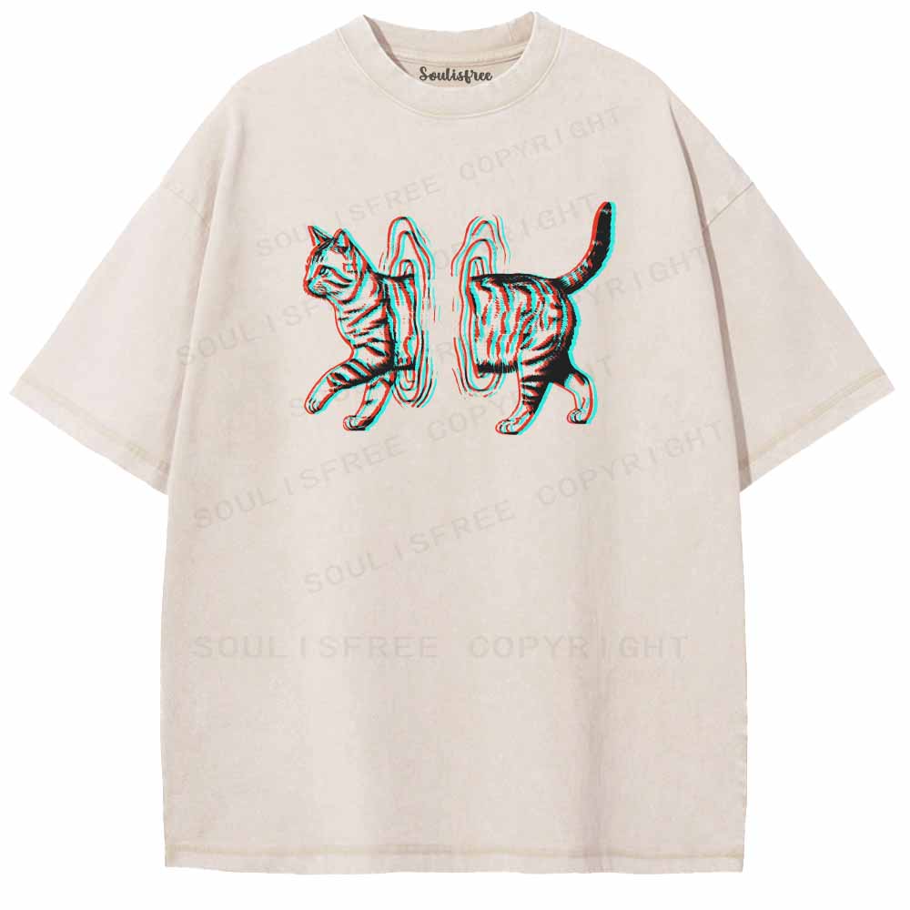 Soulisfree  GLITCHED DIMENSION CAT Washed Tee
