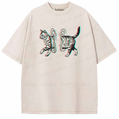 Soulisfree  GLITCHED DIMENSION CAT Washed Tee