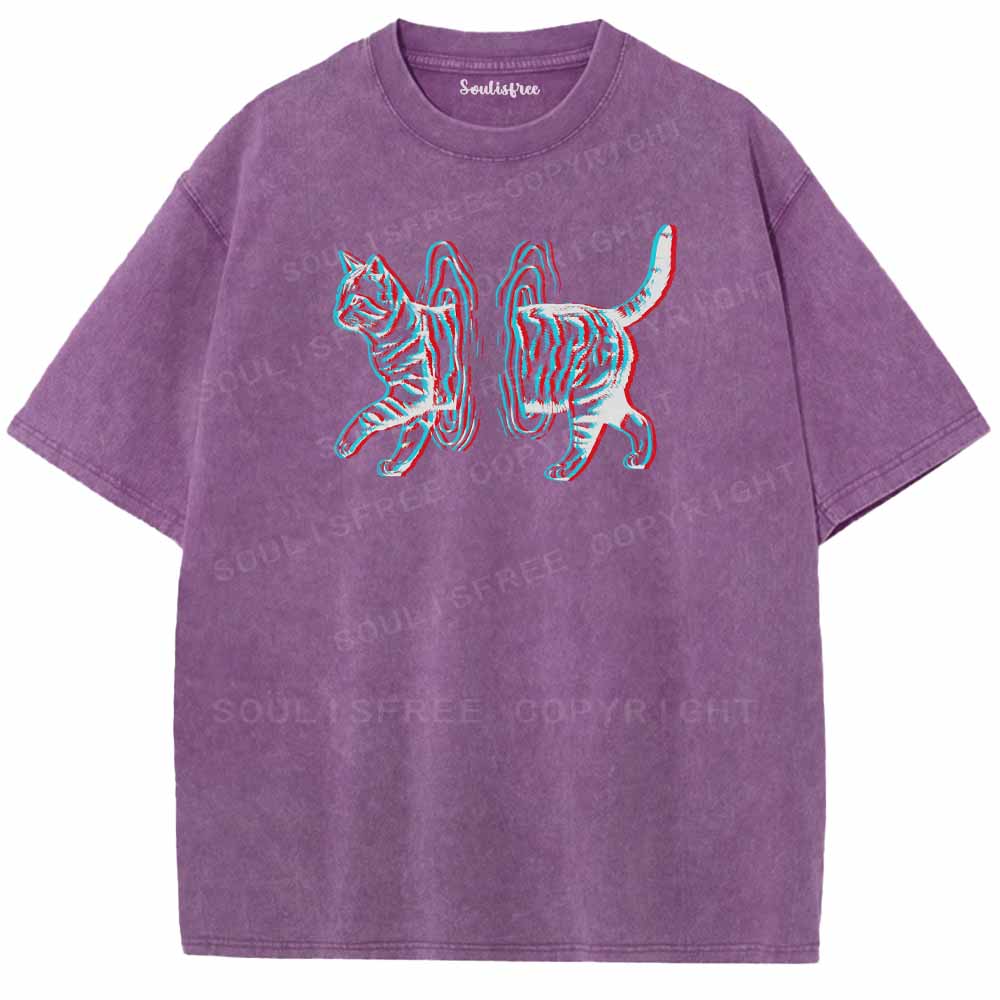 Soulisfree  GLITCHED DIMENSION CAT Washed Tee