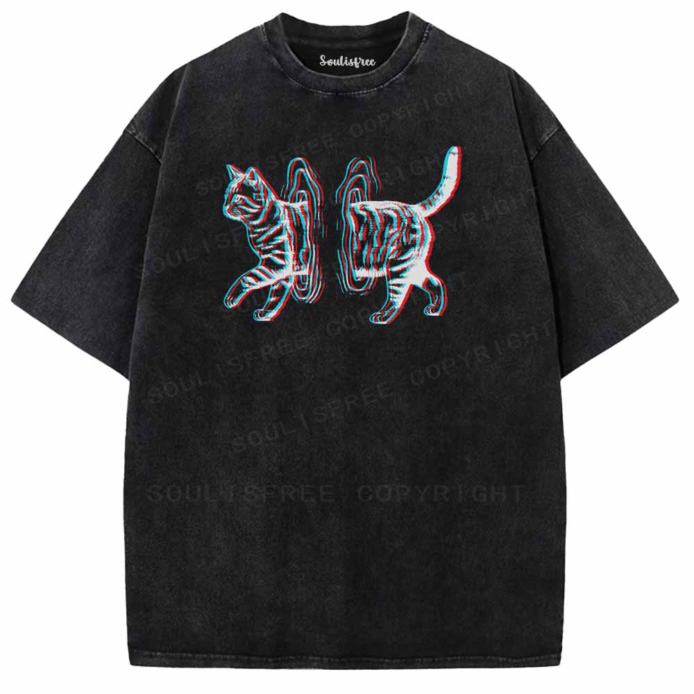 Soulisfree  GLITCHED DIMENSION CAT Washed Tee
