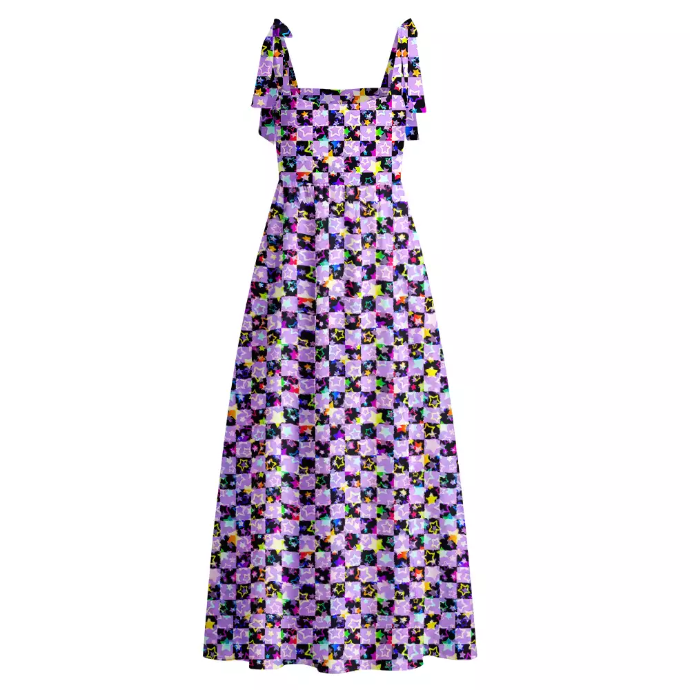 Soulisfree Lavender Neon Star Maxi Dress – Bow Strap