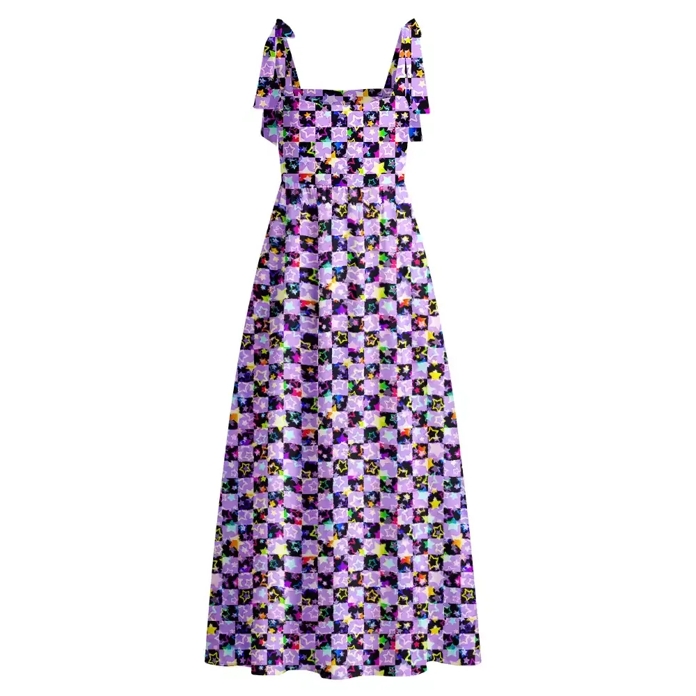 Soulisfree Lavender Neon Star Maxi Dress – Bow Strap