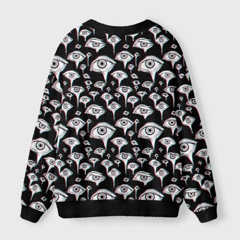Soulisfree EYES EVERYWHERE Fuzzy Cardigan Sweater 