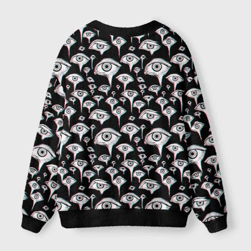 Soulisfree EYES EVERYWHERE Fuzzy Cardigan Sweater 