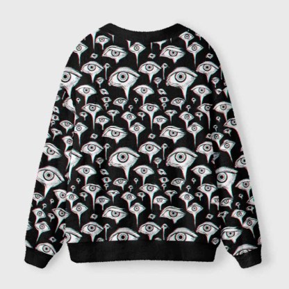 Soulisfree EYES EVERYWHERE Fuzzy Cardigan Sweater 