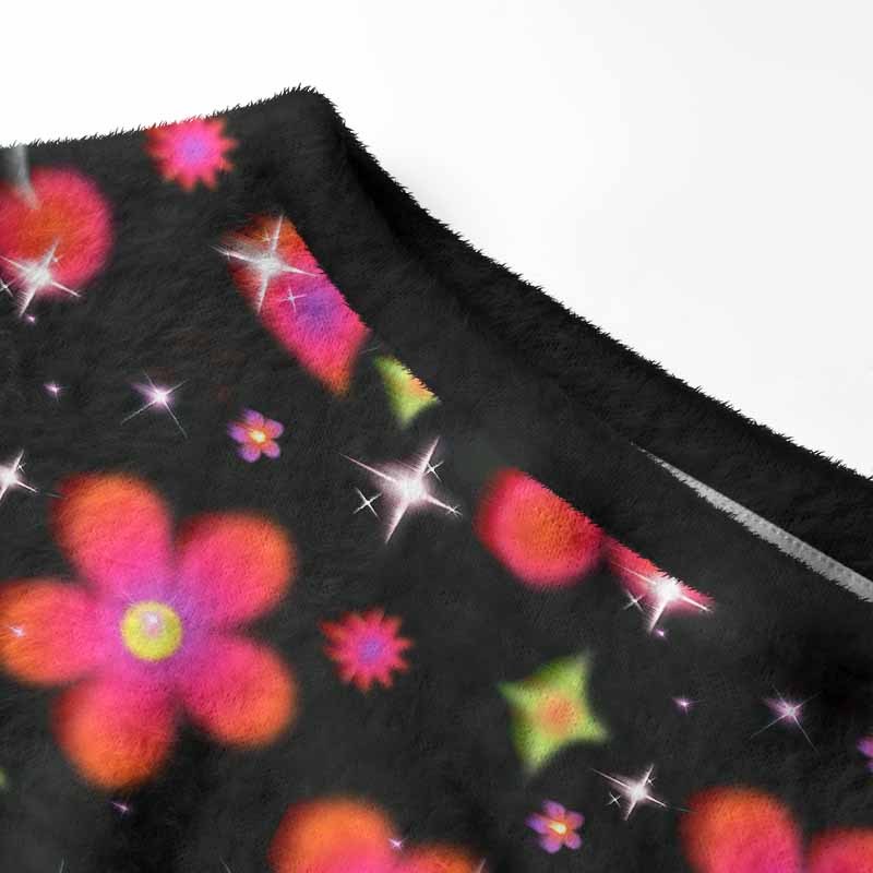 Soulisfree Stardust Love Garden  Fuzzy Off-Shoulder Sweater