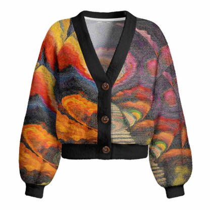 Soulisfree Chromatic Wave Abstraction  Women's Fuzzy Cardigan Sweater
