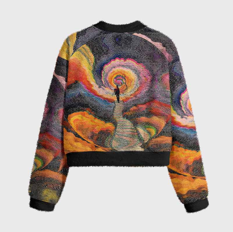 Soulisfree Chromatic Wave Abstraction Women's Fuzzy Crewneck Sweater