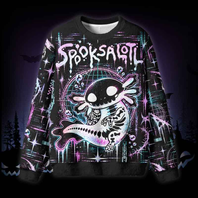 Soulisfree Skeleton Spooksalotl Fuzzy Crewneck Sweater