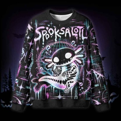 Soulisfree Skeleton Spooksalotl Fuzzy Crewneck Sweater