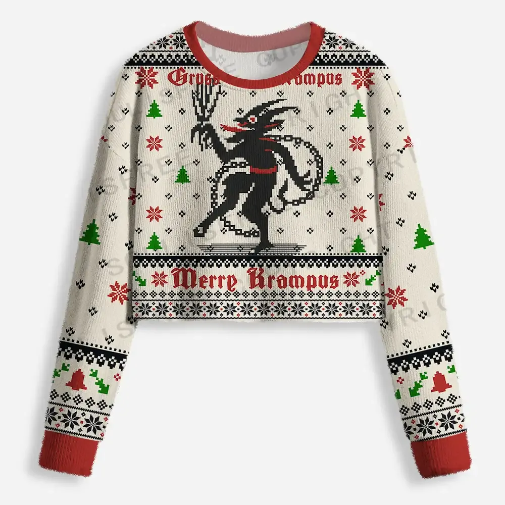 Merry Krampus Cropped Ugly Christmas Sweater