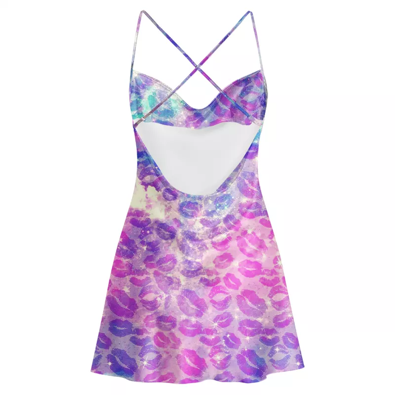 Soulisfree Cosmic Sparkle Lip Kiss Cowl Neck Satin Mini Dress