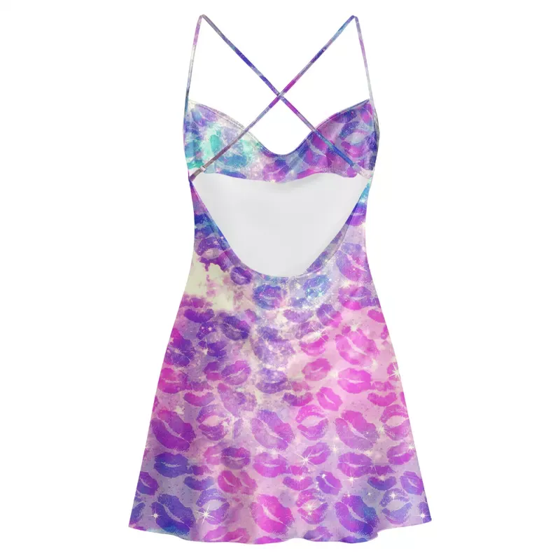 Soulisfree Cosmic Sparkle Lip Kiss Cowl Neck Satin Mini Dress