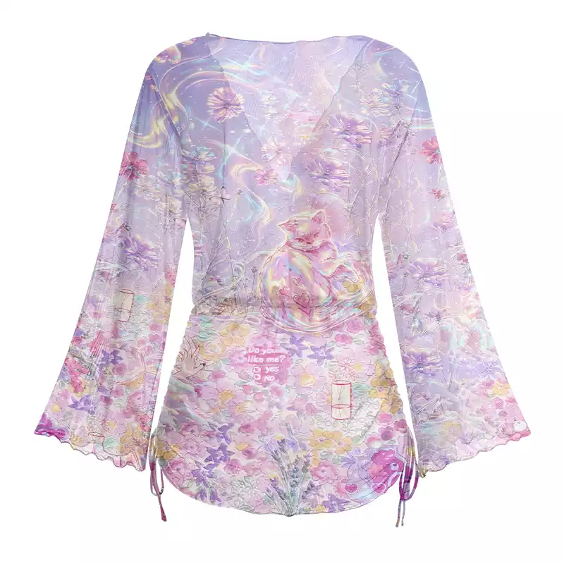 Soulisfree Iridescent Floral Fantasy Sheer Mesh Cover Up