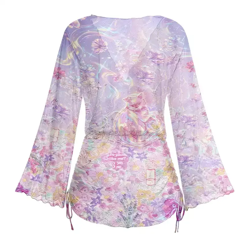 Soulisfree Iridescent Floral Fantasy Sheer Mesh Cover Up