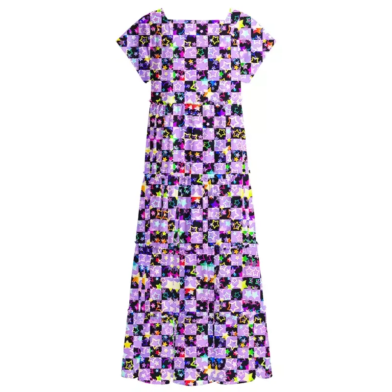 Soulisfree Lavender Neon Star Square Neck Maxi Dress