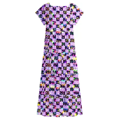 Soulisfree Lavender Neon Star Square Neck Maxi Dress