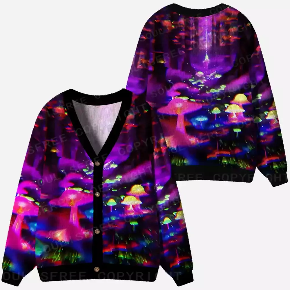 Neon Psychedelic Mushroom Ugly Cardigan Sweaters