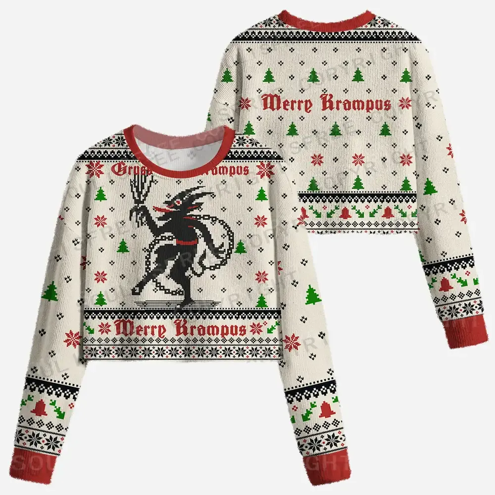 Merry Krampus Cropped Ugly Christmas Sweater