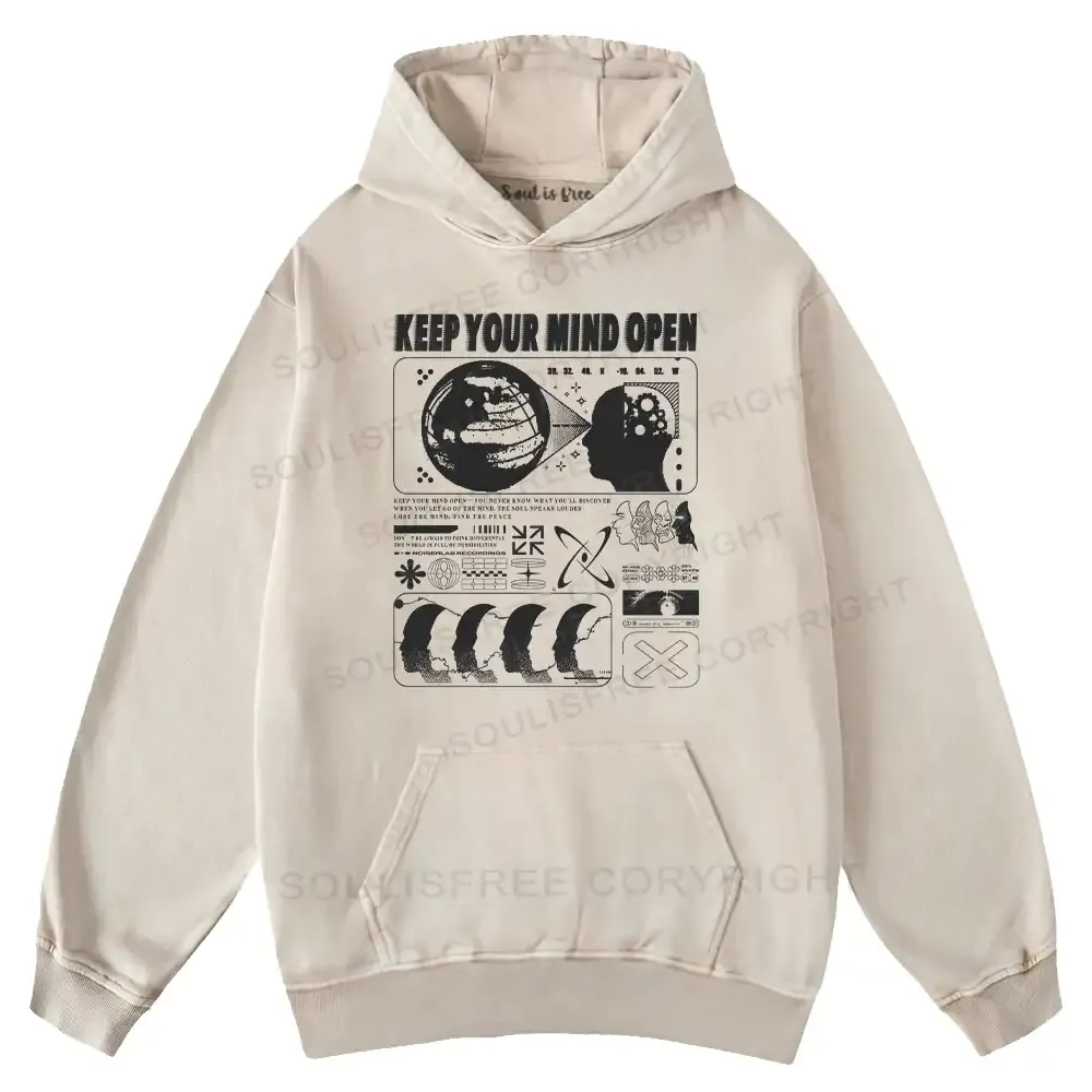 Designed Keep Your Mind Open Washed Hoodie