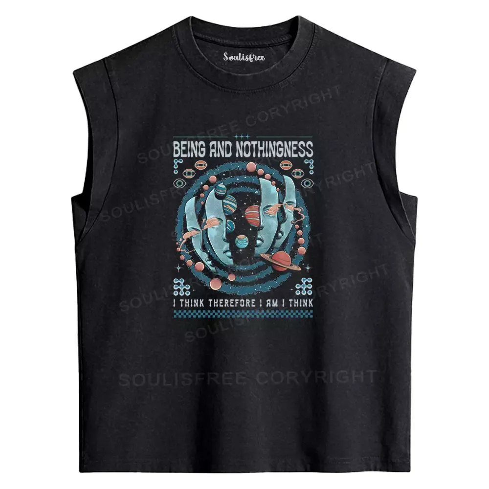 Designed Being and Nothingness Washed Tank Tops