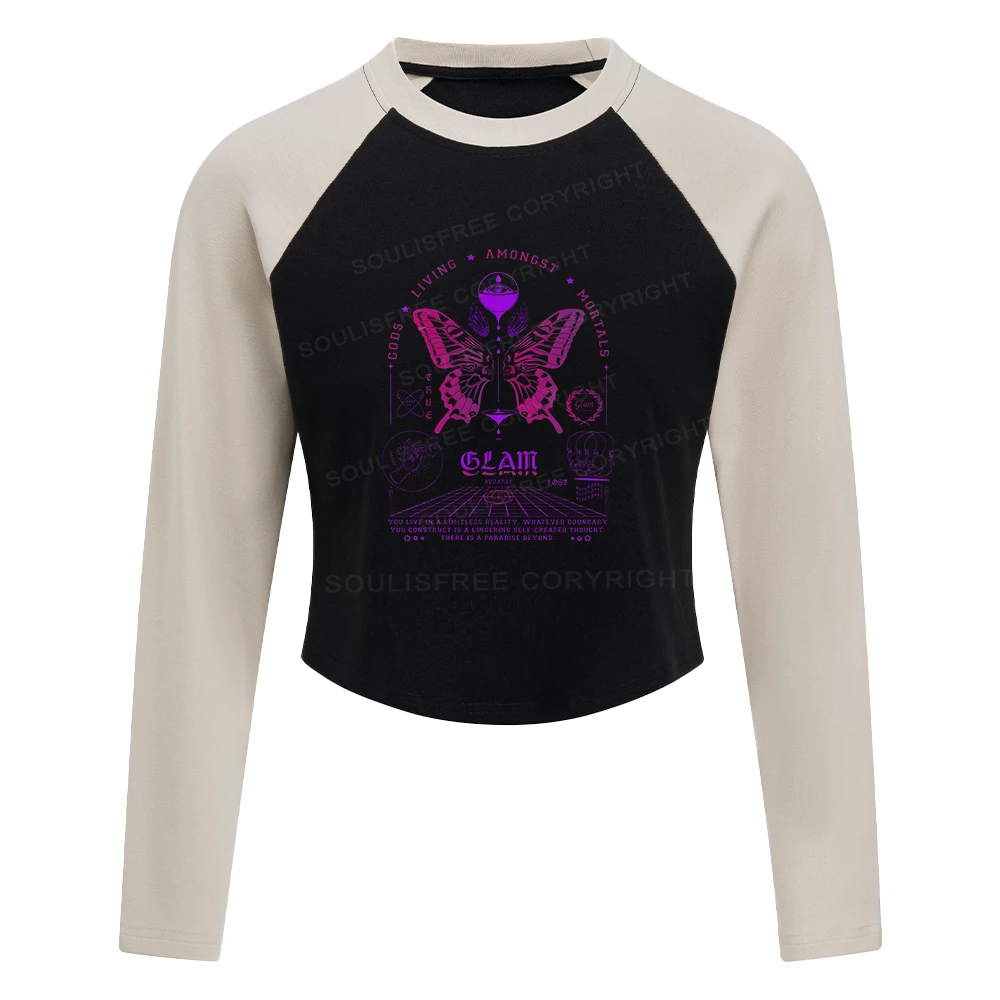 Gods Living Among Us Block Raglan Long Sleeve Crop Top