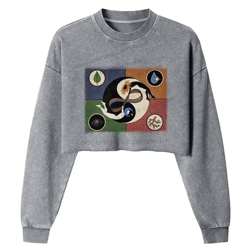 Designed Day Or Night Washed Cropped Sweatshirt