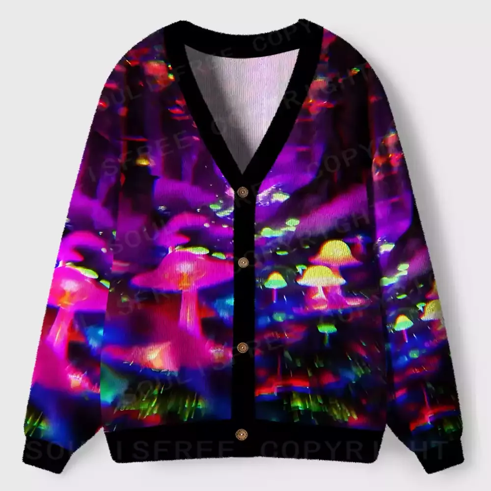Neon Psychedelic Mushroom Ugly Cardigan Sweaters
