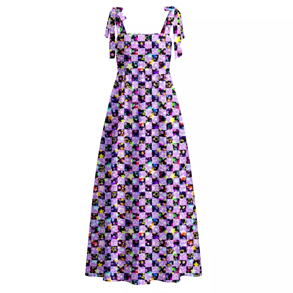Soulisfree Lavender Neon Star Maxi Dress – Bow Strap
